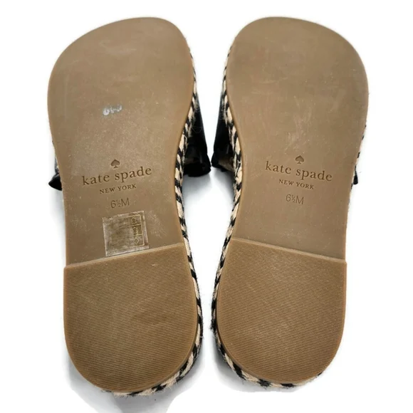 Kate Spade Zahara Black Ruffled Leather Open-Toe Slide-On Flat Espadille Sandals - Picture 9 of 10